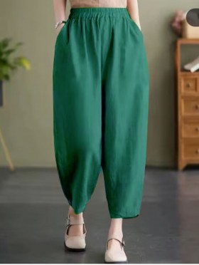 Linen Feeling Silk Cotton Capri Pants 